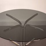 Round dining table in smoked glass and chrome-plated steel, Italy, 1970