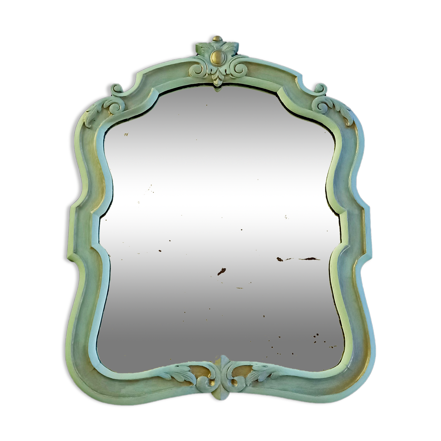 Old mirror carved baroque style in green linden & gold
