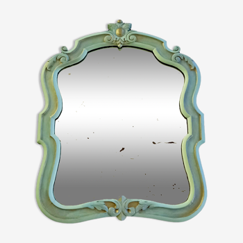 Old mirror carved baroque style in green linden & gold