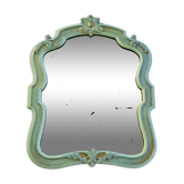 Miroir ancien sculpté style baroque en vert tilleul & or