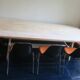 Large Brutalist limed oak trestle table 1940s
