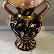 Vintage Vallauris vase amphora with relief floral decoration.