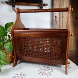 Antique wooden and cane magazine rack