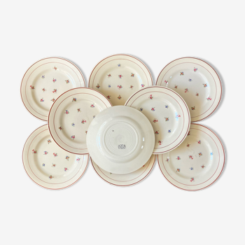 Lot de 9 assiettes plates décor fleuri Salins