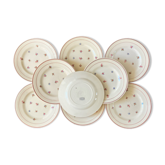 Lot de 9 assiettes plates décor fleuri Salins