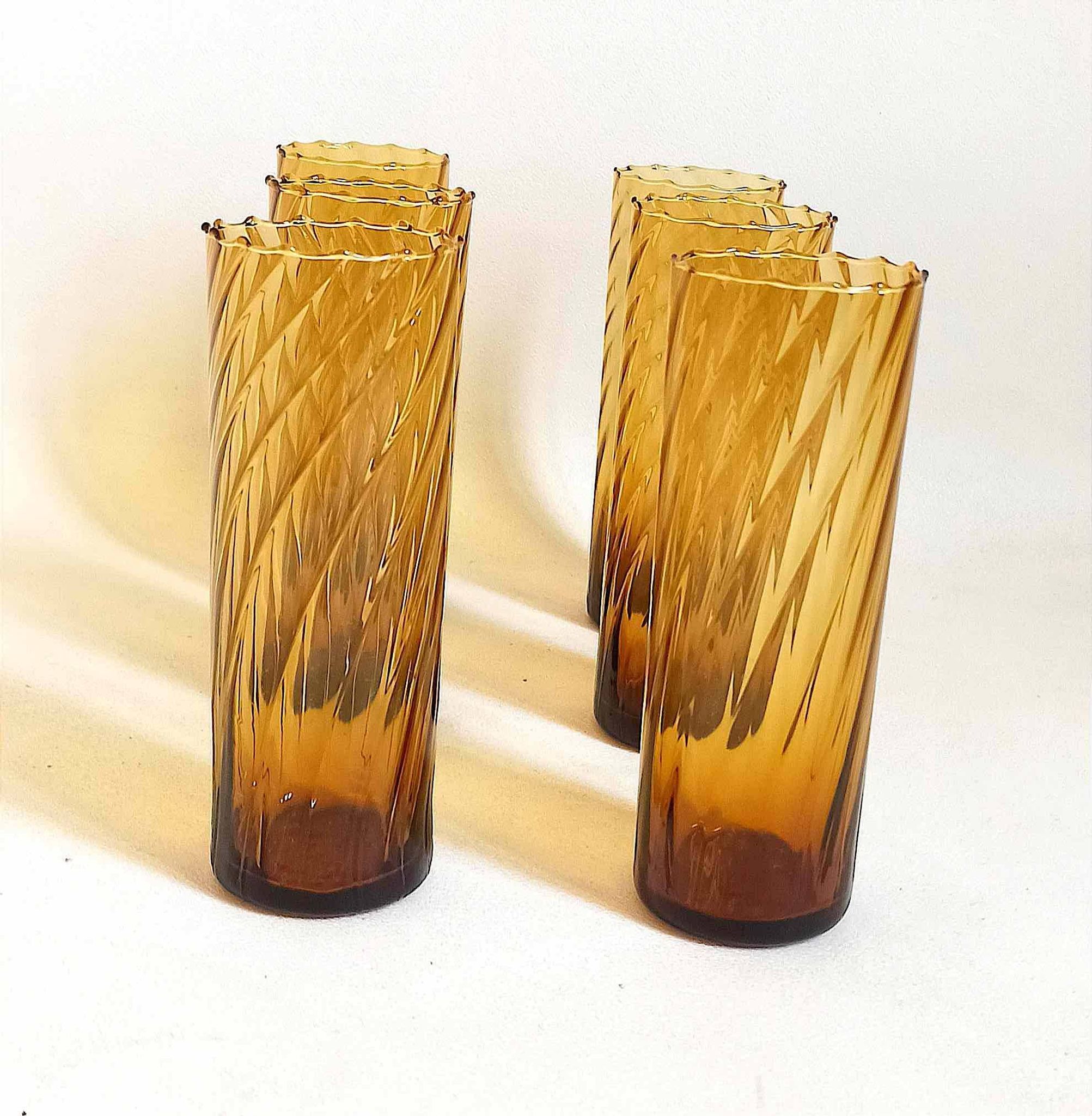Lot de 6 verres vintage ambré Hauteur 17 cm