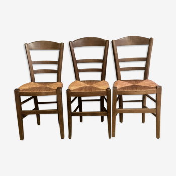 Set de 3 chaises paillés