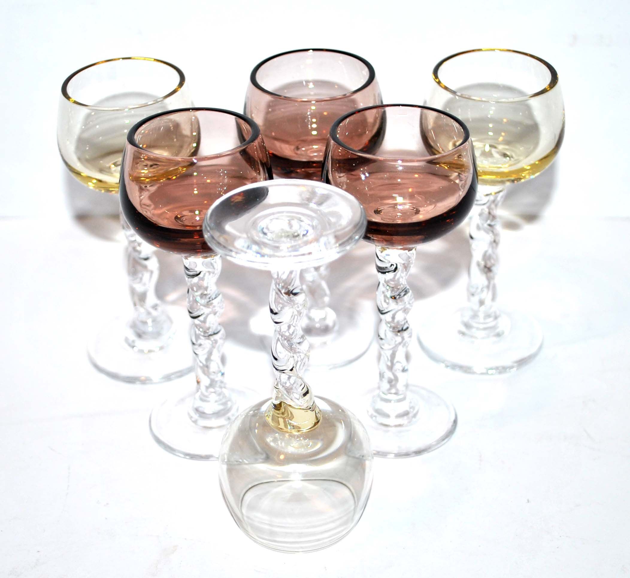 Set of 6 balloon stemmed glasses, Liquor glass in smoked colored glass 9.5cm