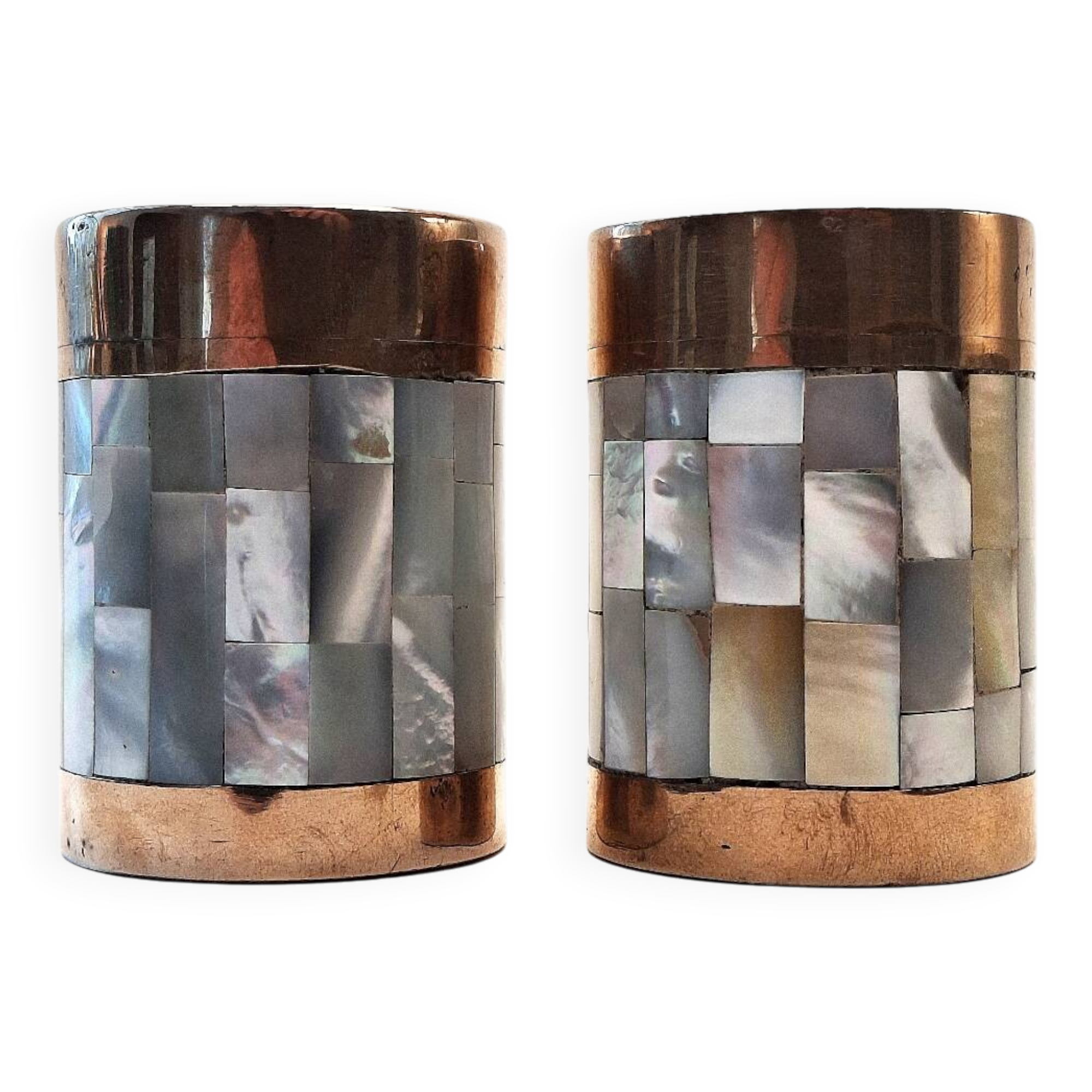 Ensemble sel et poivre Art déco vintage – Laiton et nacre, années 1930-1950