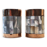 Ensemble sel et poivre Art déco vintage – Laiton et nacre, années 1930-1950