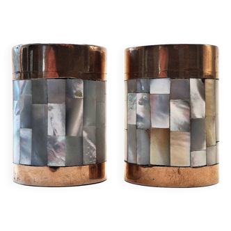 Ensemble sel et poivre Art déco vintage – Laiton et nacre, années 1930-1950