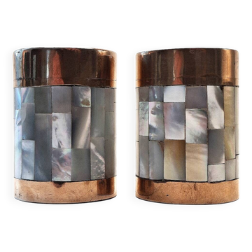Ensemble sel et poivre Art déco vintage – Laiton et nacre, années 1930-1950