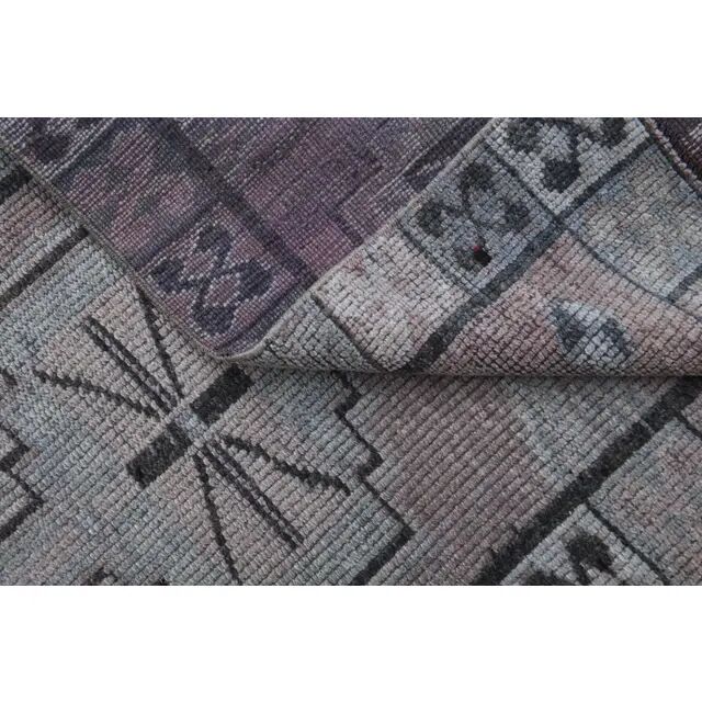 Vintage 1970s Geometric Turkish Oushak Handmade Brown Runner 82x354