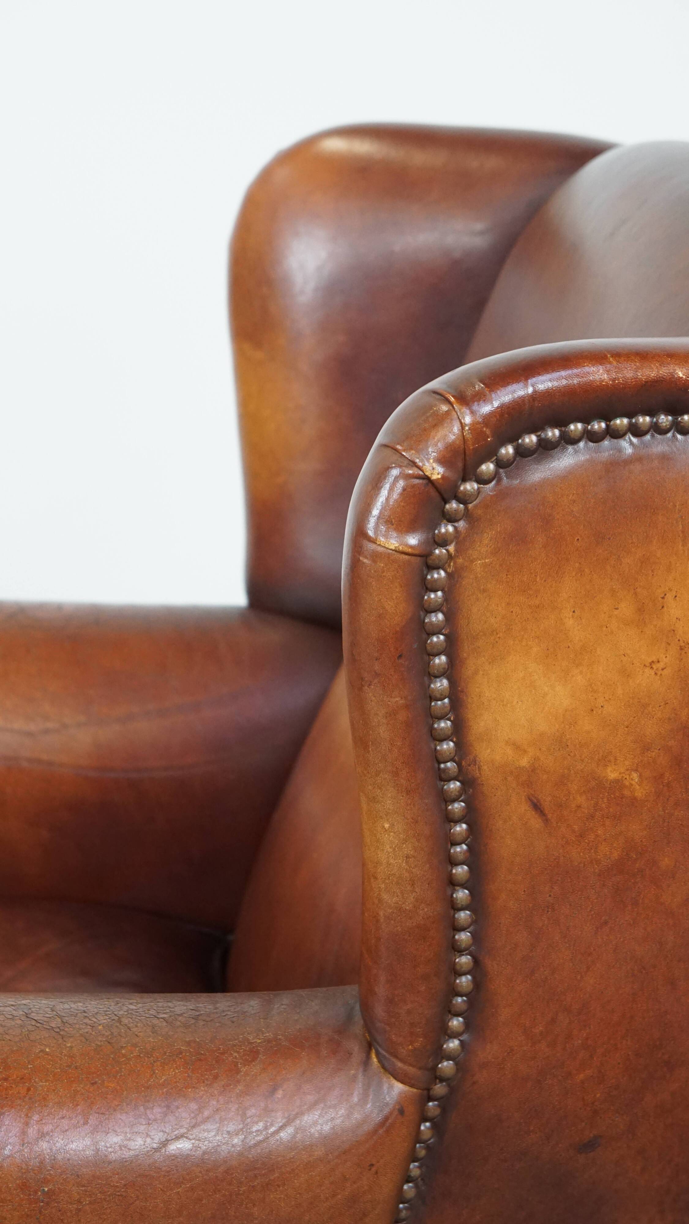 Vintage English-Style Sheepskin Leather Wingback Armchair