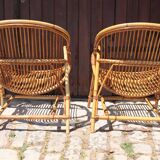 Pair of rattan armchairs Audoux-Minnet style