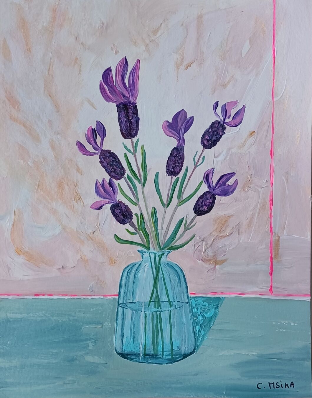 Painting depicting a bouquet of lavender flowers