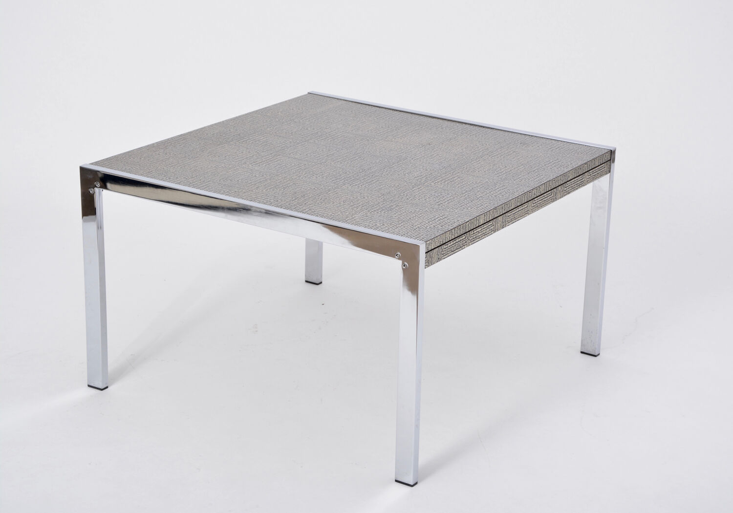 Mid-century modern steel and aluminium coffee table with graphic meander pattern