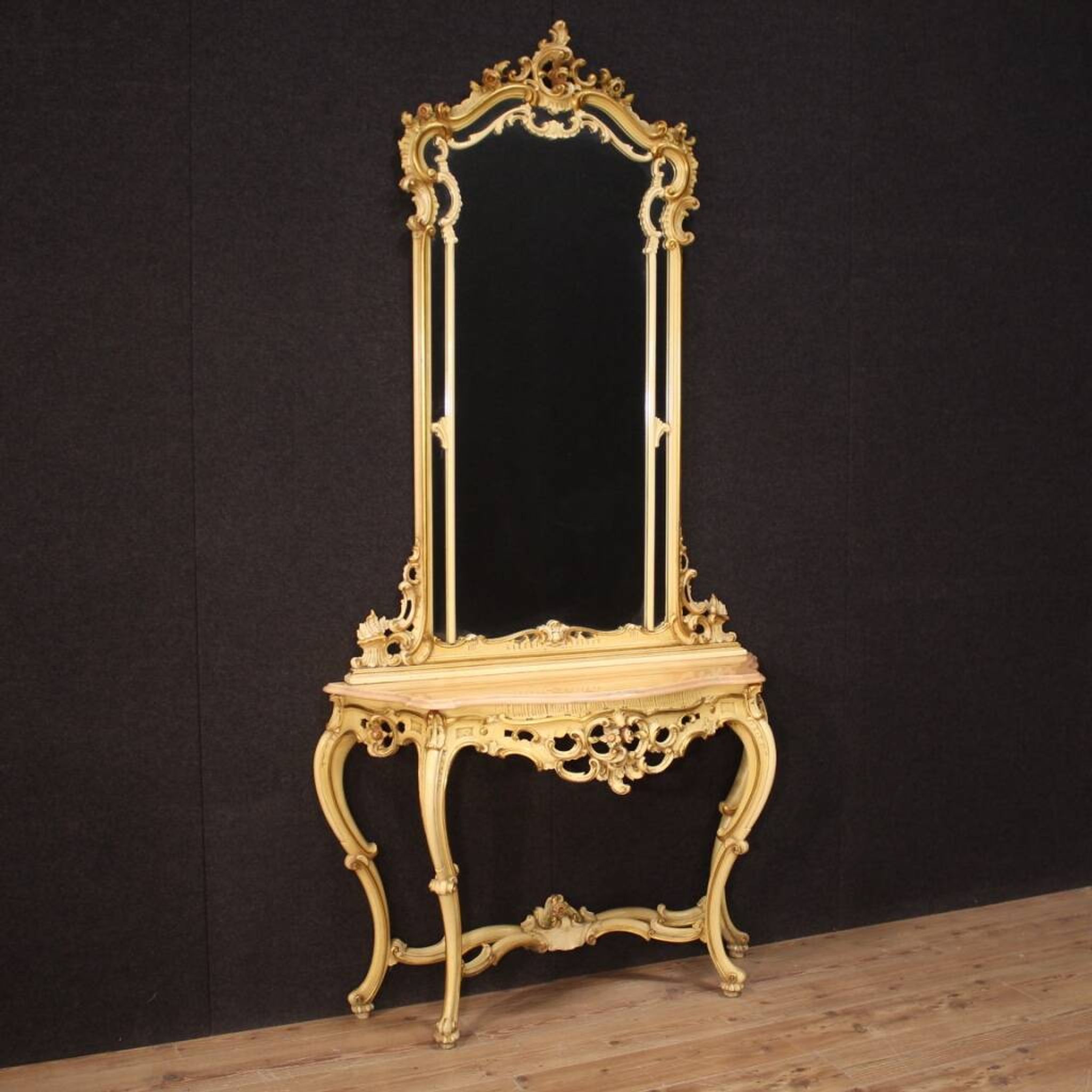 Superbe console italienne avec miroir dans le style Louis XV.