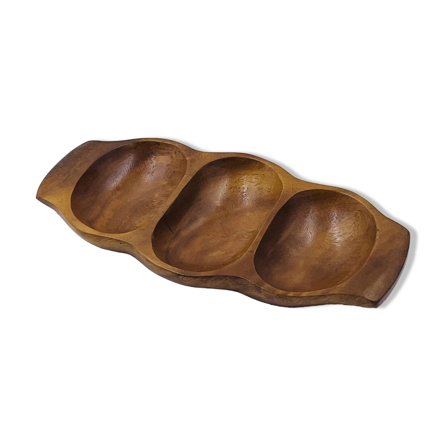 Segmented wooden plateau carved from exotic wood, Asia, 1970s.