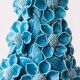 Turquoise glazed ceramic floral table lamp from Manises mid-century, with a new silk shade.