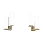 Pair of black and brass wall lamps, Maison Arlus, 1960's