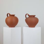 Pair of handcrafted terracotta vases from the mid-century.