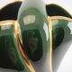 Modernist pitcher in green and gold glazed ceramic, brand MAGDALITHE MADE IN FRANCE around 1950 1
