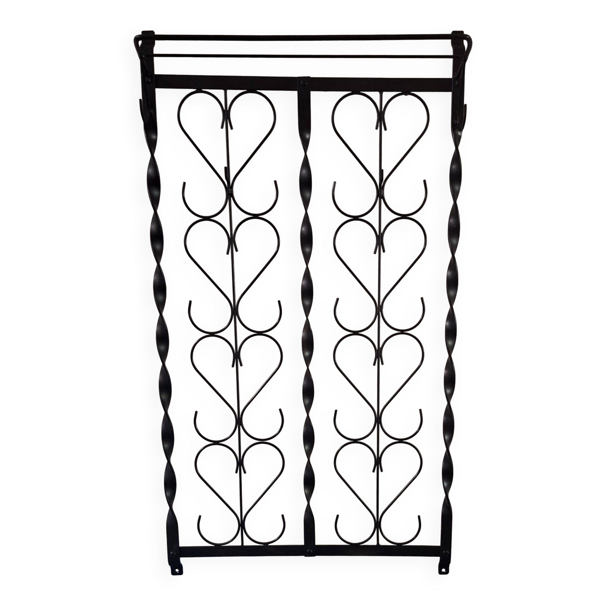Mid century wall mounted wrought iron coat and hat rack, 1960s