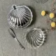 Metal shell butter dish with glass bowl and knife