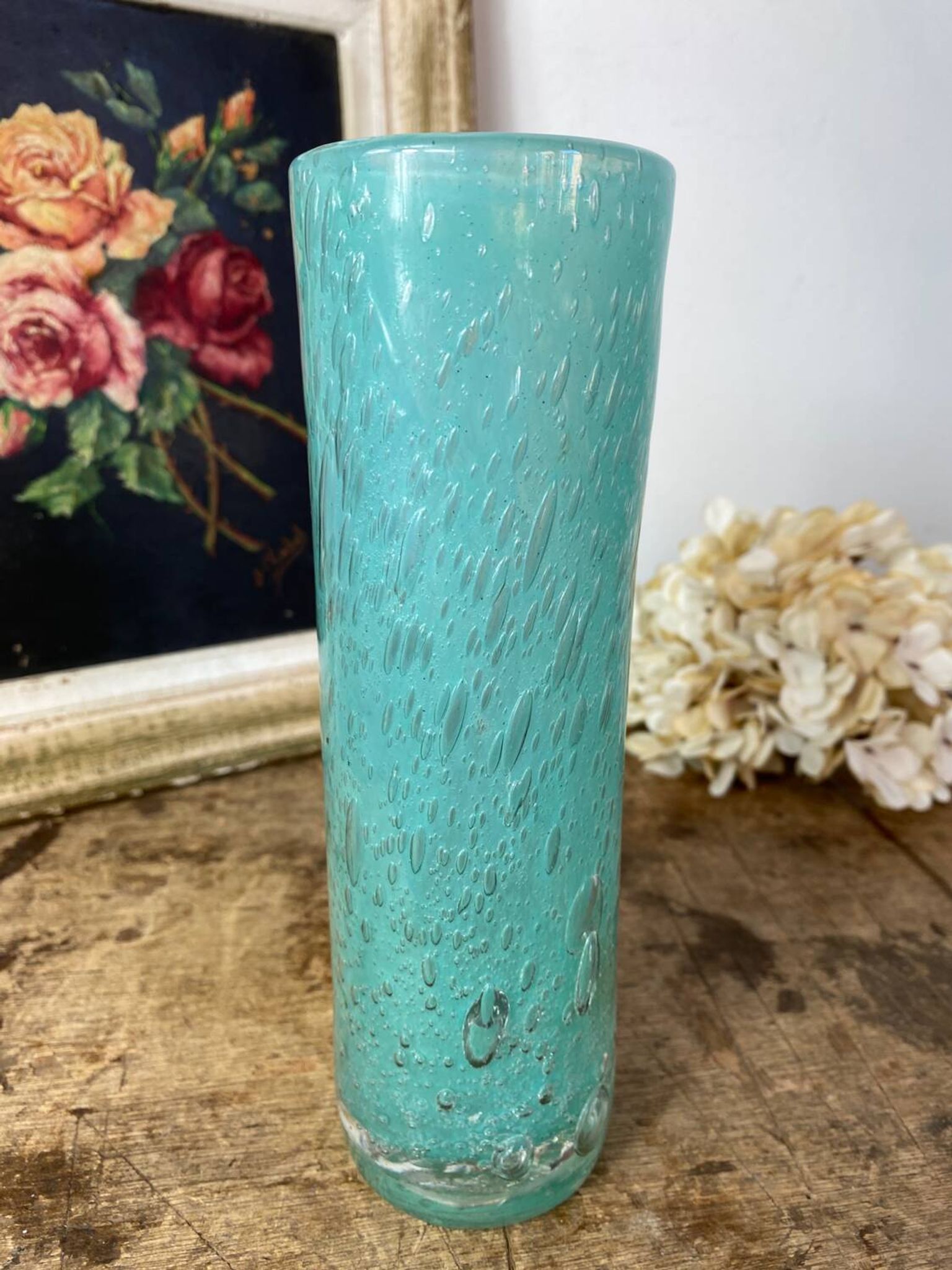 Vase tubulaire en verre bullé