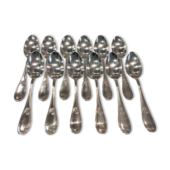 12 silver-plated metal soup spoons, Ercuis silversmith, Mousseline pattern, 22.1cm
