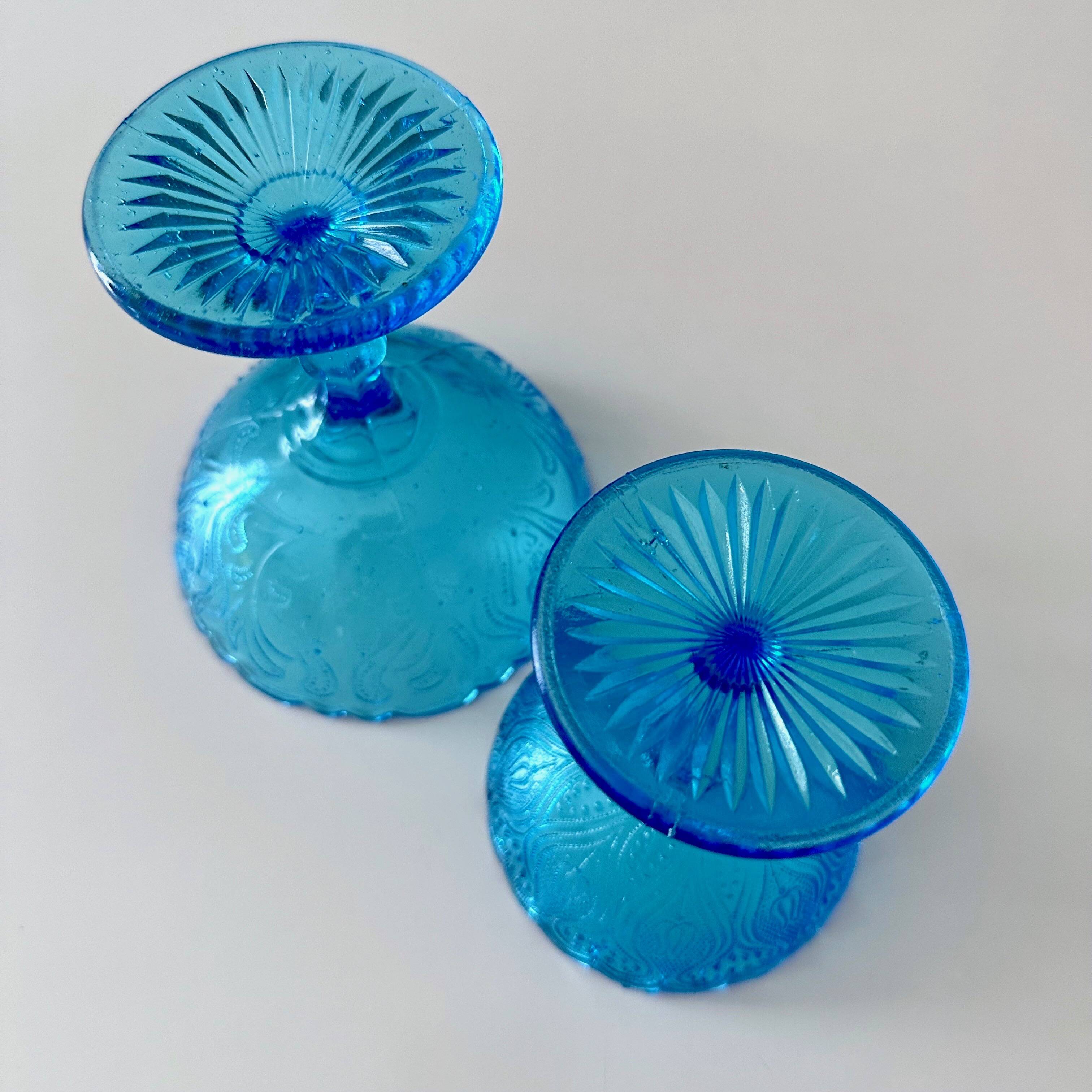 Art Deco pressed glass collection, sugar bowls turquoise