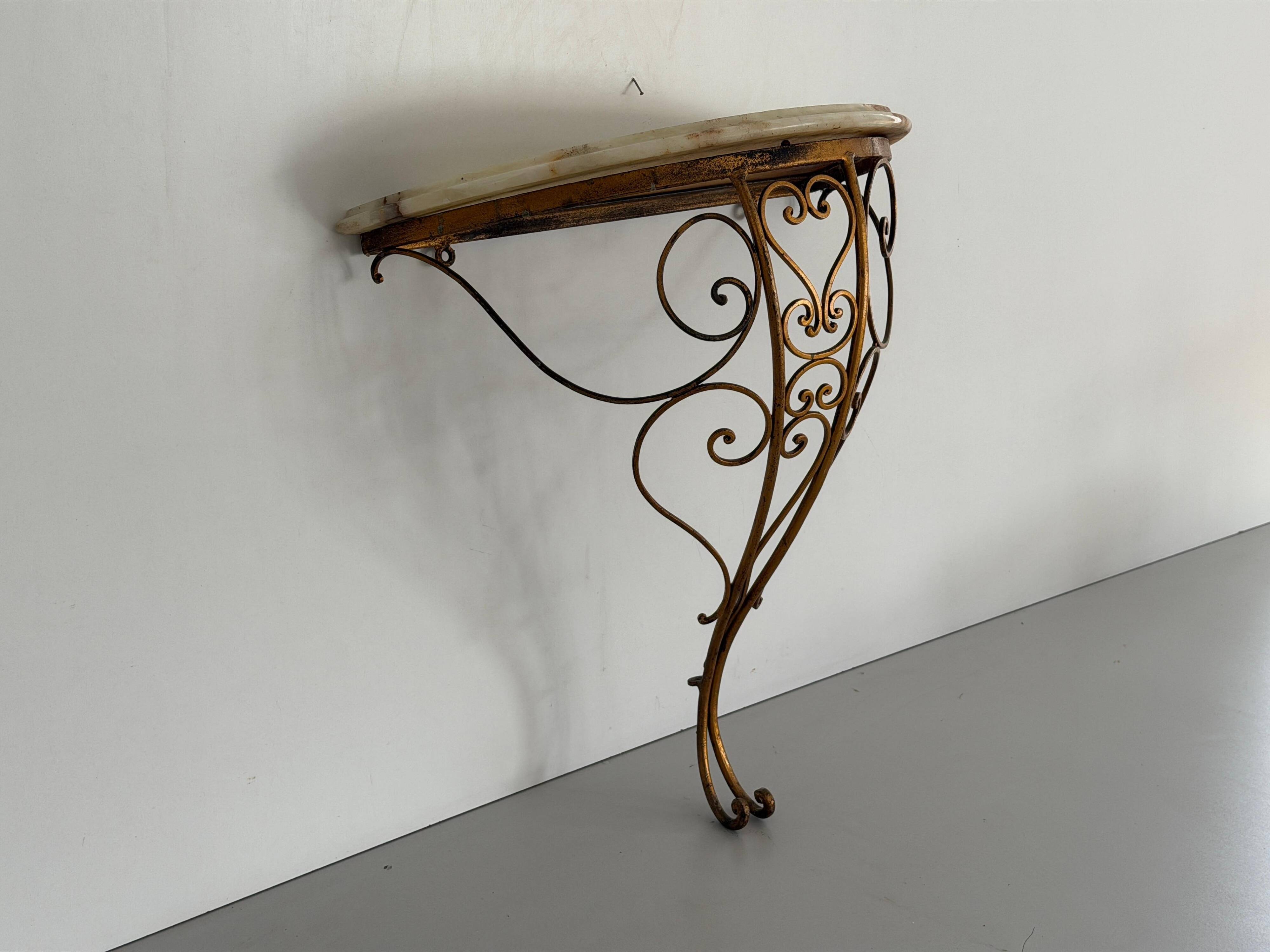 Mid-century floating wall console in wrought iron, 1950, Italy
