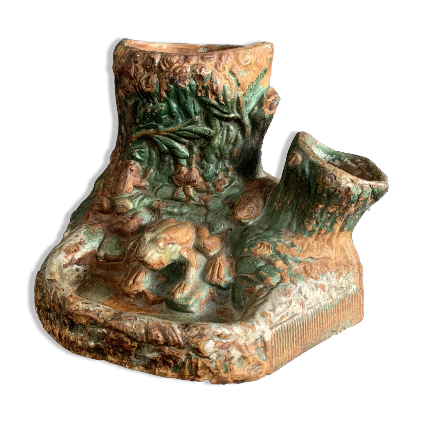 Pyrogenic, naturalistic tobacco jar in glazed terracotta from the 1900s