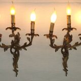 Magnificent Pair of French Antique Bronze Three-Light Acanthus Wall Sconces