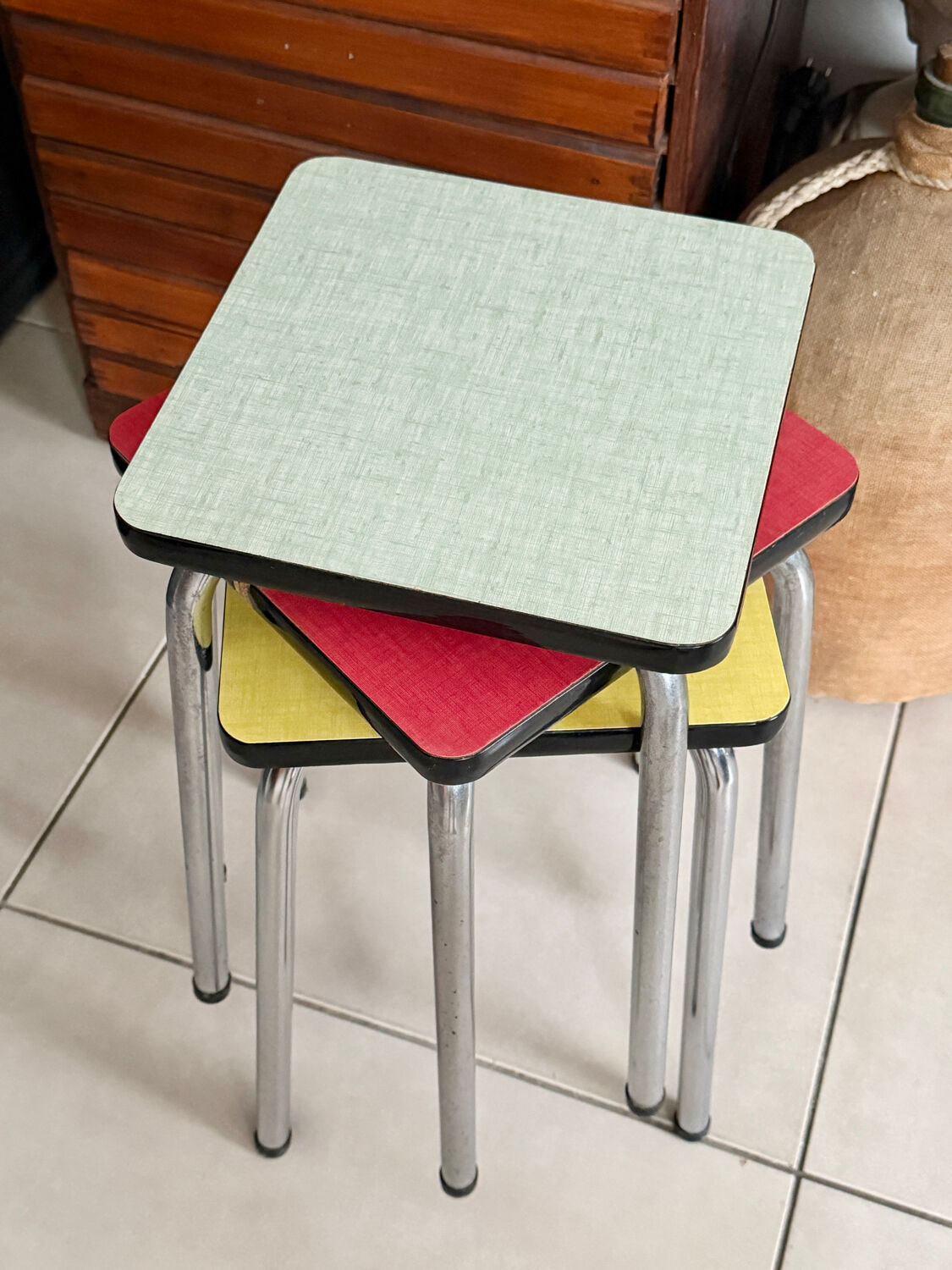 Set of 3 vintage Formica stools