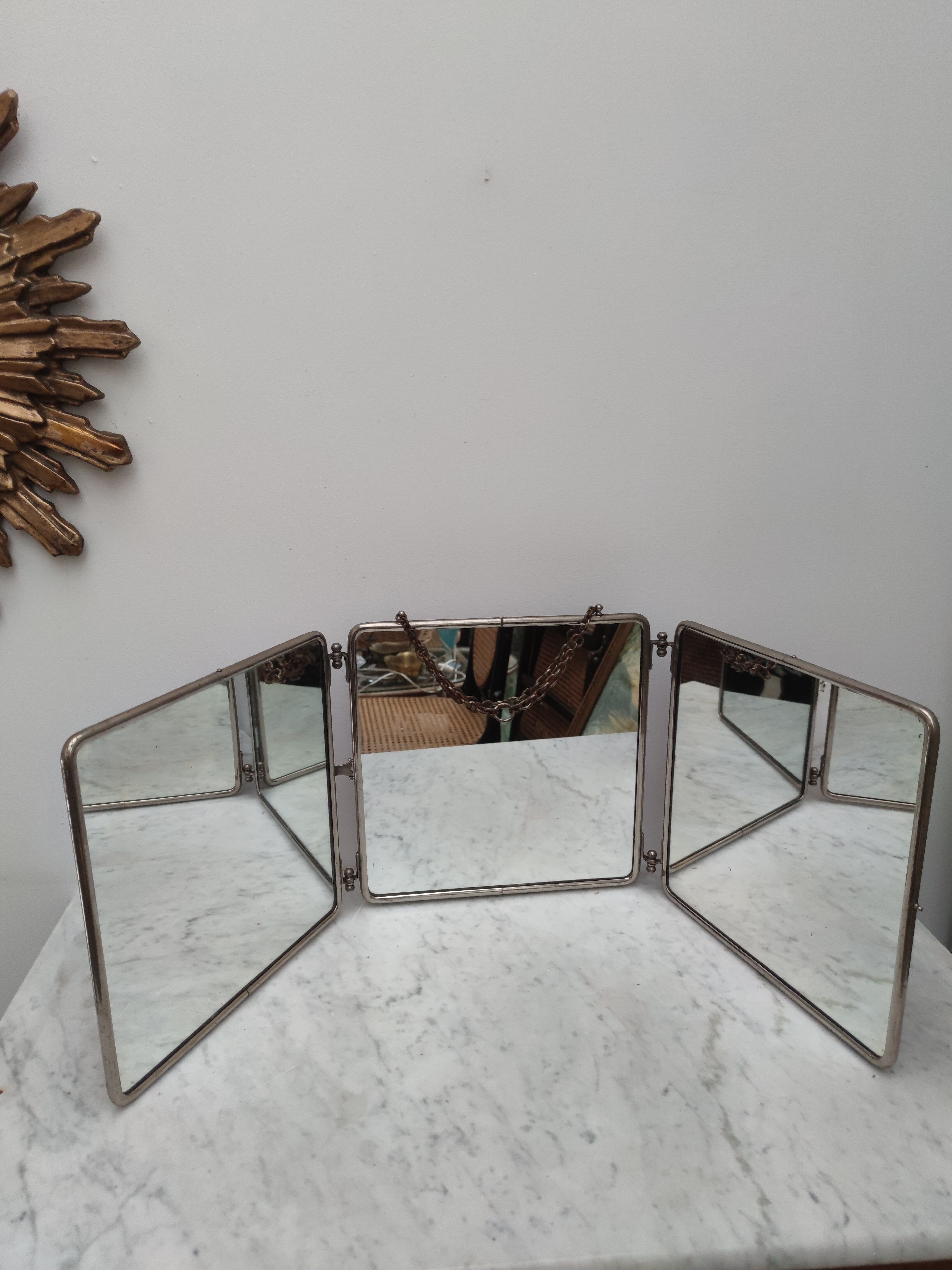 Square barber triptych mirror