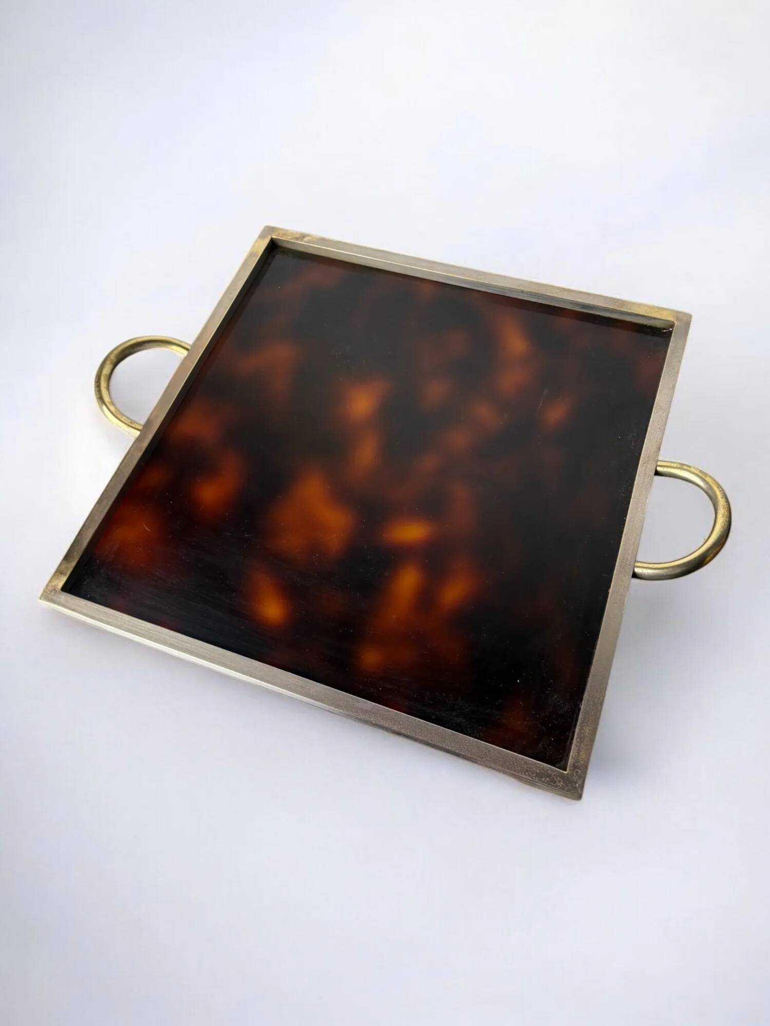 Faux tortoise shell & brass Dior style tray, Italy, 1970s