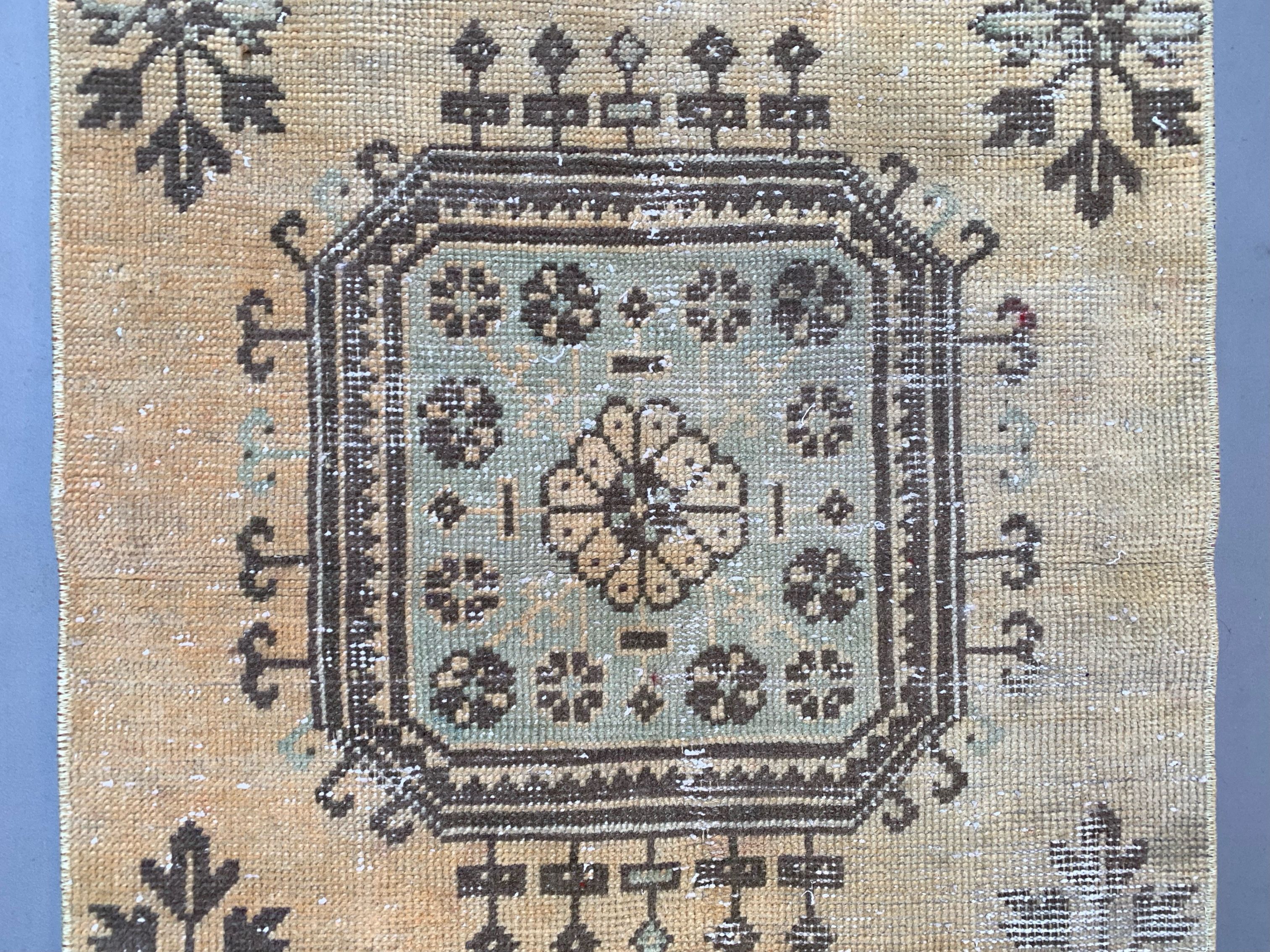 Distressed turkish runner 350x75 cm wool vintage tribal rug