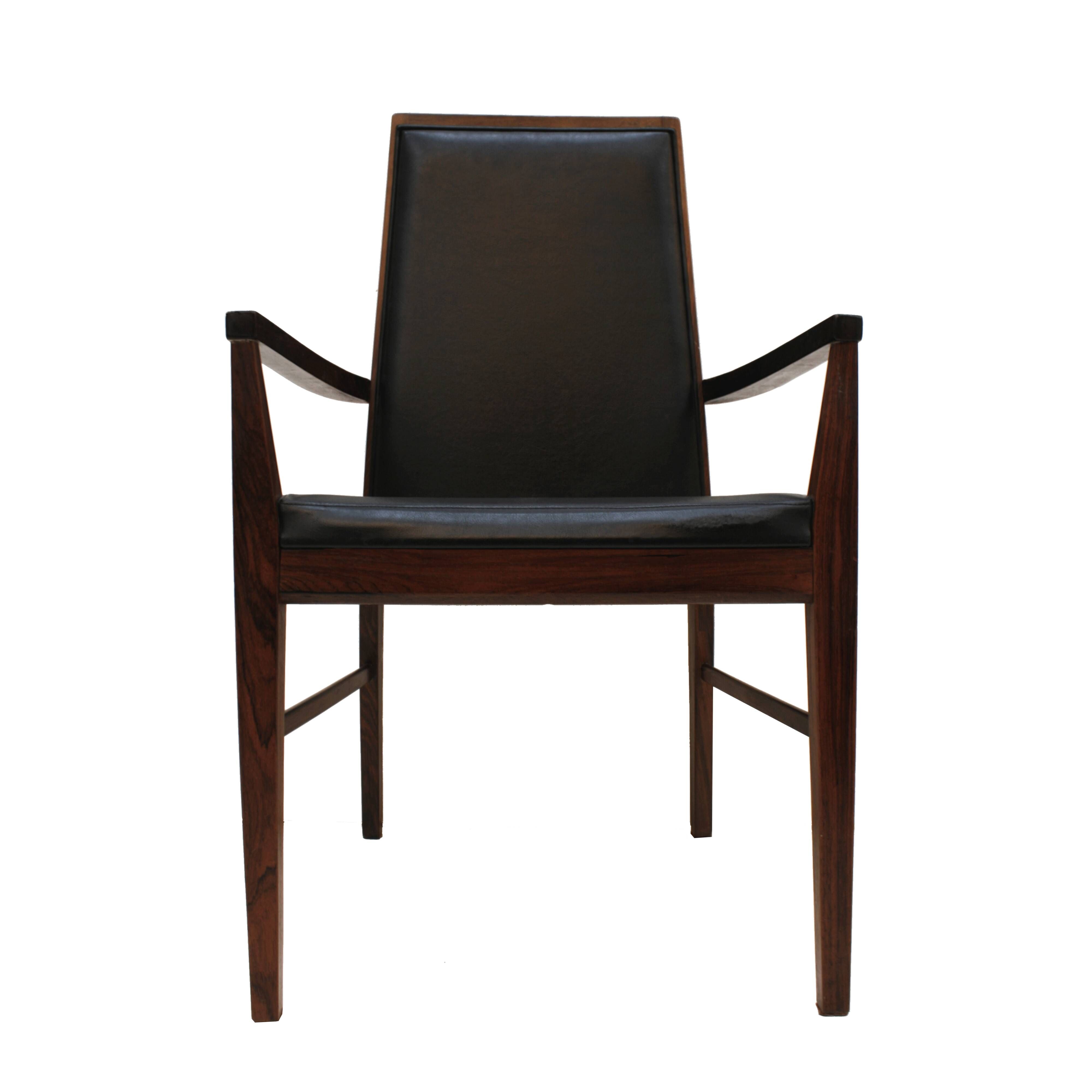 Arne Vodder Mid-Century Modern Set of Six Leather Dyrlund Danish Chairs, 19