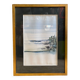 Old ink painting seaside view signed + golden wood frame