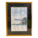 Old ink painting seaside view signed + golden wood frame