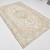 5x9 Light Green & Beige Madallion Corners Vintage Rug, 166x268Cm