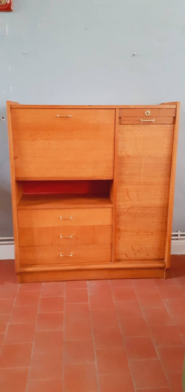 Meuble de bureau vintage année 50 en chêne