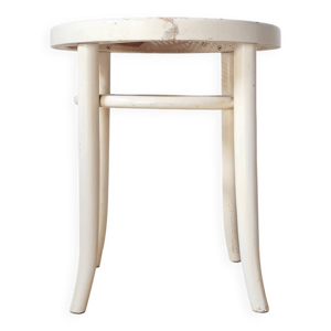 Tabouret vintage en bois - blanc cannage