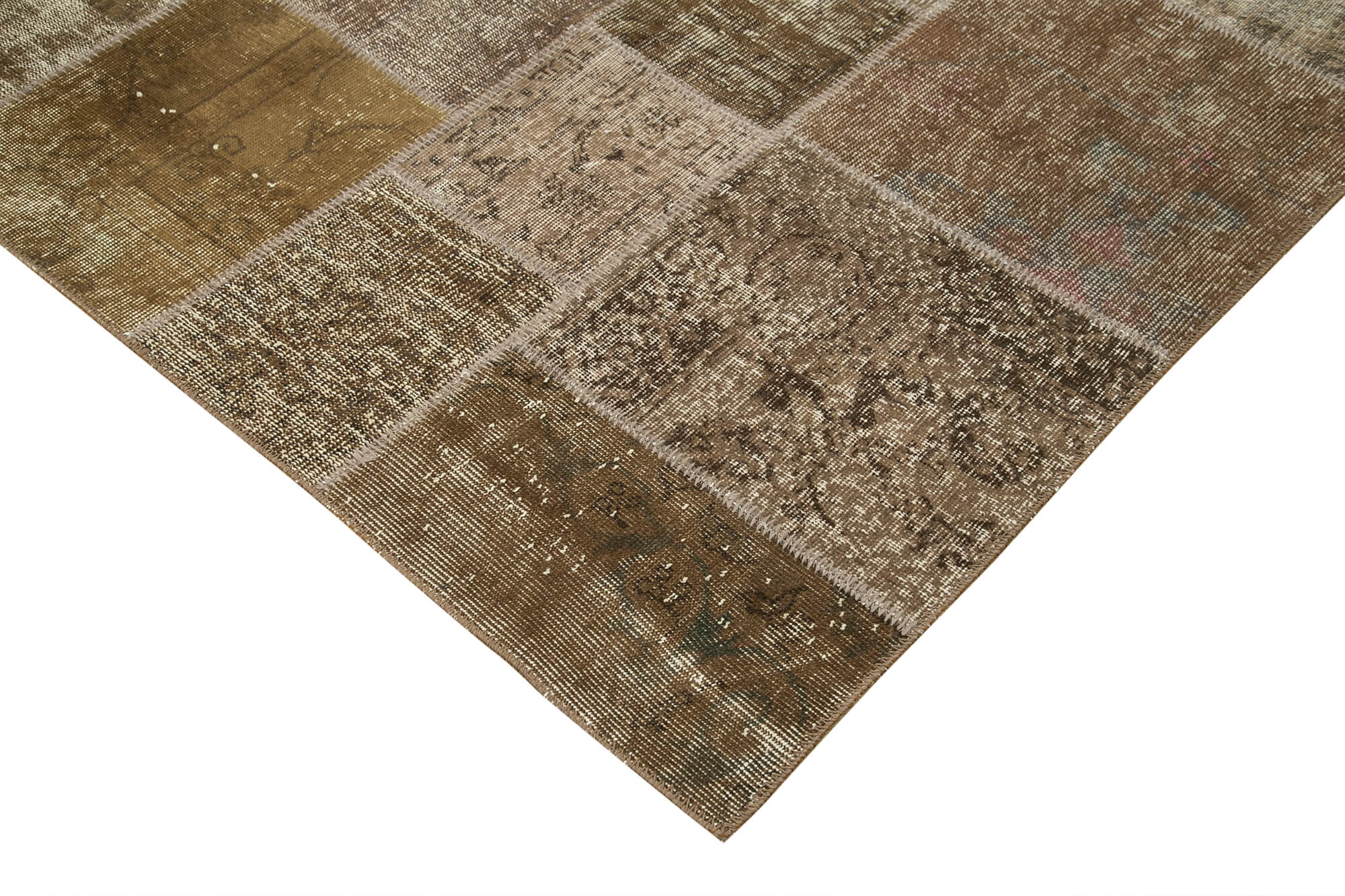 Handwoven Anatolian Contemporary 197 cm x 296 cm Brown Patchwork Carpet