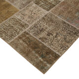 Handwoven Anatolian Contemporary 197 cm x 296 cm Brown Patchwork Carpet