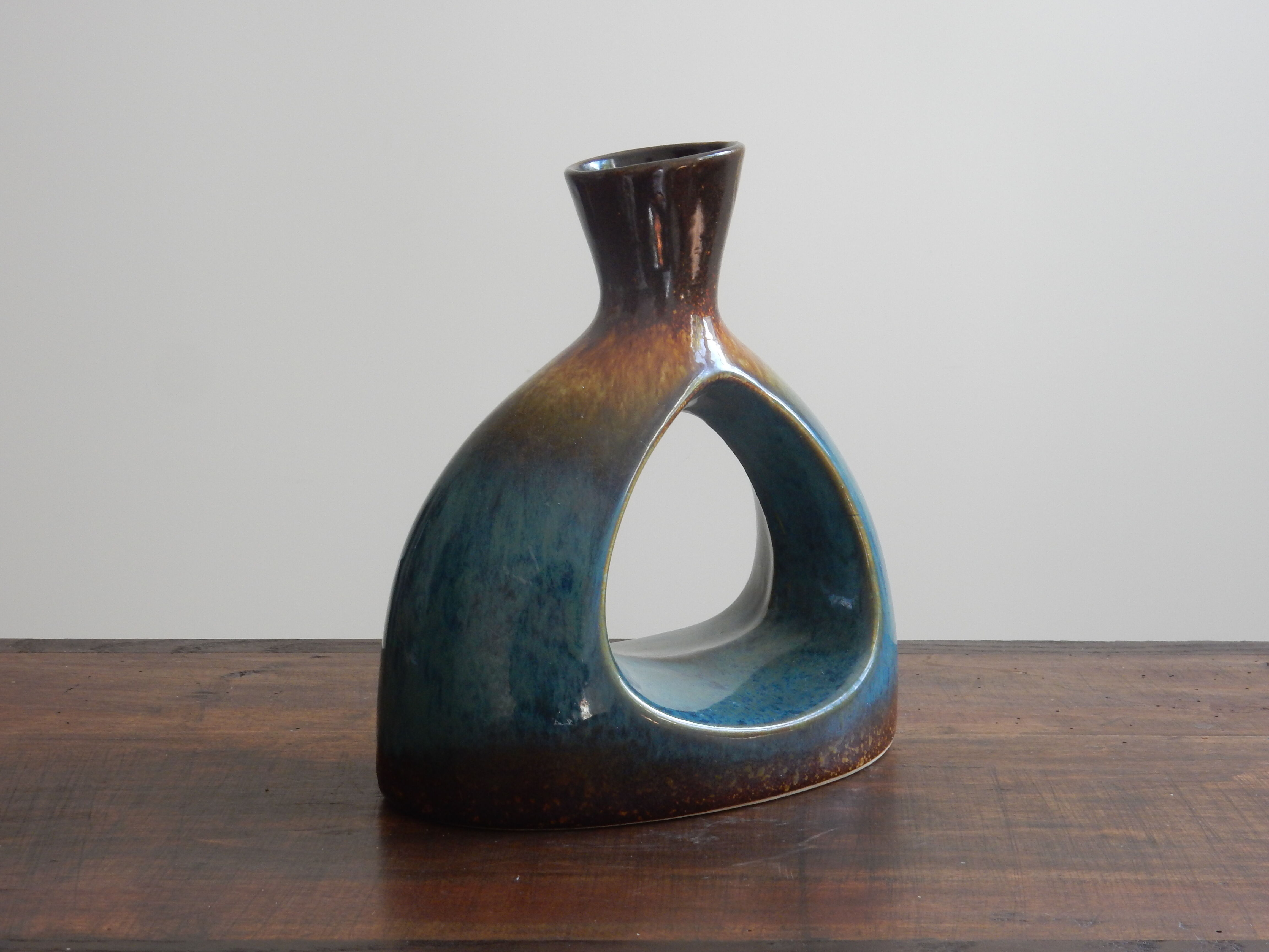 Blue and brown ceramic vase