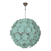 Lustre Spoutnik en verre de style Murano à fleurs vertes vénitiennes