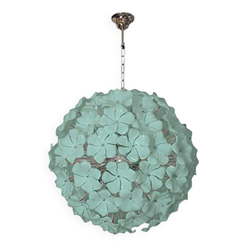 Lustre Spoutnik en verre de style Murano à fleurs vertes vénitiennes